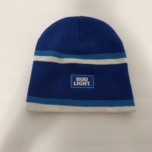 Anheuser-Busch Bud Light Beanie Winter Hat Cap Blue White Striped‎ Unisex OSFA
